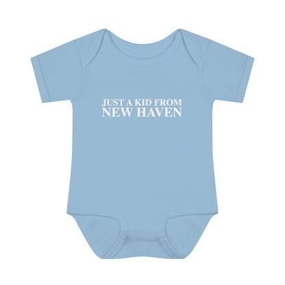 Just a kid from New Haven Infant Baby Rib Bodysuit