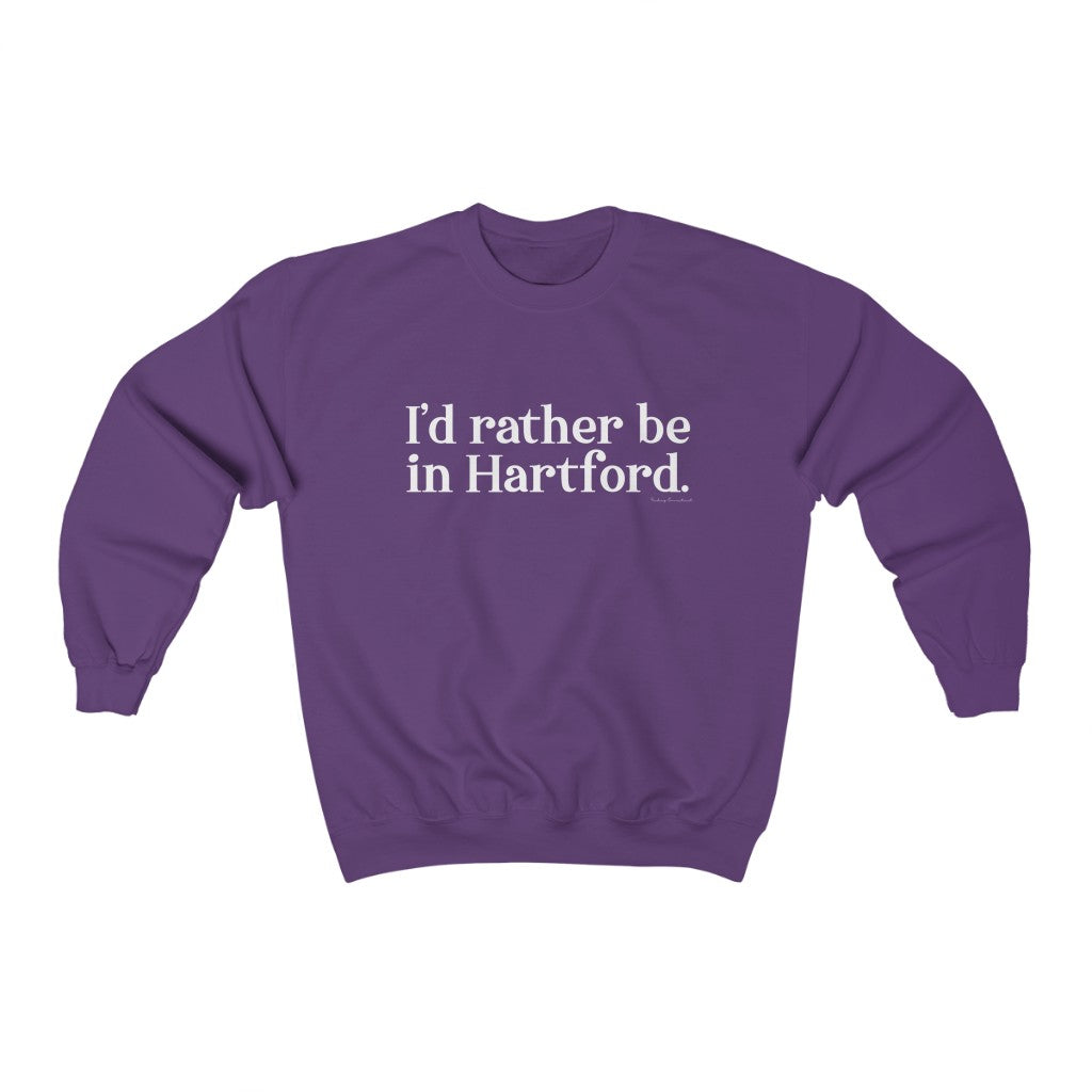 I’d rather be in Hartford Unisex Heavy Blend Crewneck Sweatshirt  Proceeds of this collection go to help build Finding Connecticut’s website and brand. • Free USA shipping.   Click here to go to our home page 