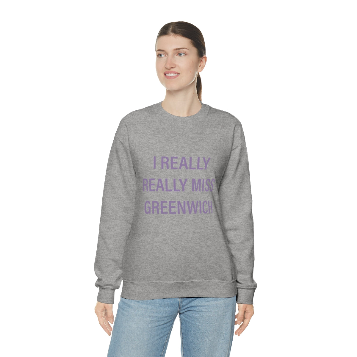 I Really Really Miss Greenwich Unisex Heavy Blend™ Crewneck Sweatshirt - Purple Print