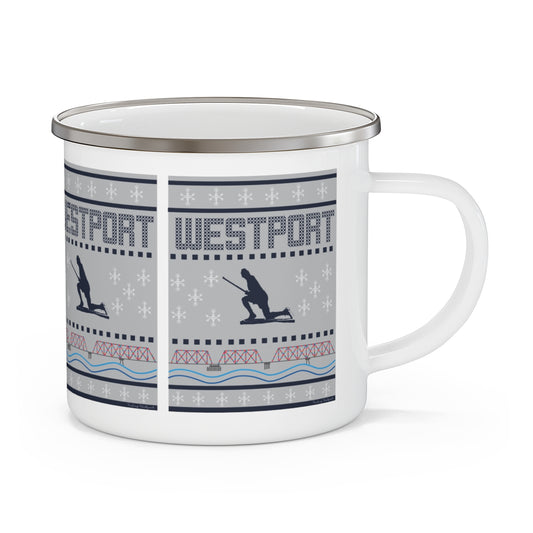 Westport Ugly Holiday Blue / White  Enamel Camping Mug