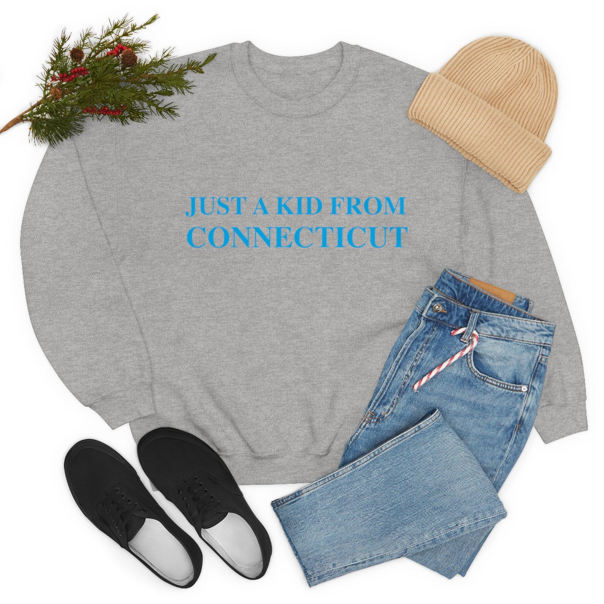 Just a Kid From Connecticut Unisex Heavy Blend™ Crewneck Sweatshirt - Blue Font