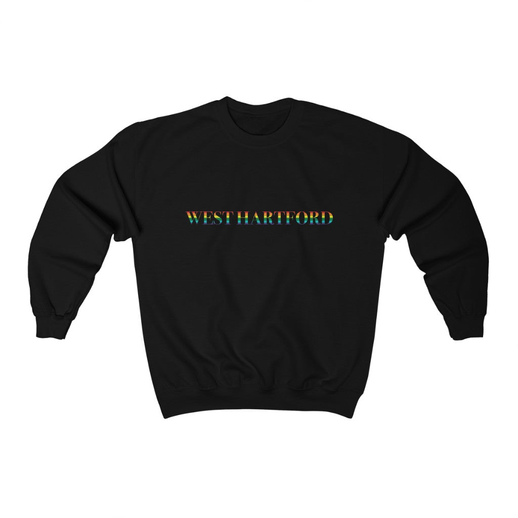 West Hartford Rainbow sweatshirt.  West Hartford Connecticut tee shirts, hoodies sweatshirts, mugs, other apparel, home gifts, and souvenirs.  10% of the Proceeds of this collection will be donated to a Connecticut LGBTQ organization. Free USA shipping. 