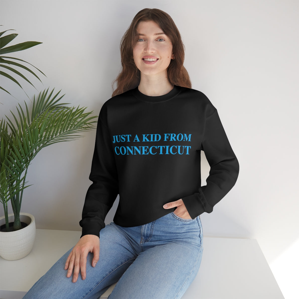 Just a Kid From Connecticut Unisex Heavy Blend™ Crewneck Sweatshirt - Blue Font