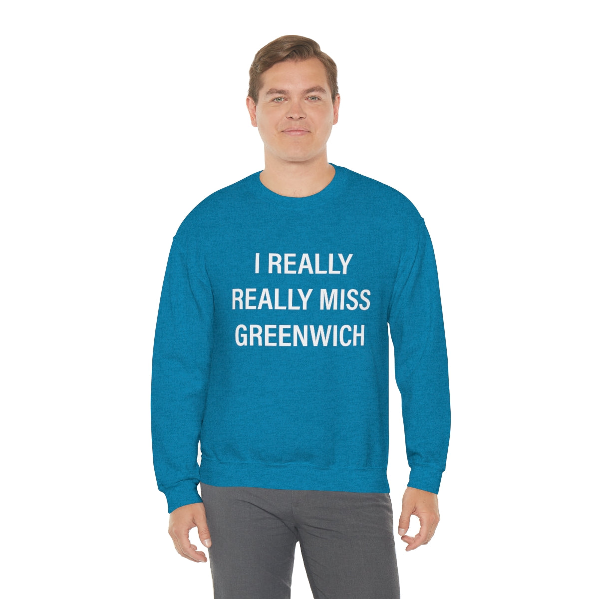 I Really Really Miss Greenwich Unisex Heavy Blend™ Crewneck Sweatshirt- White Print