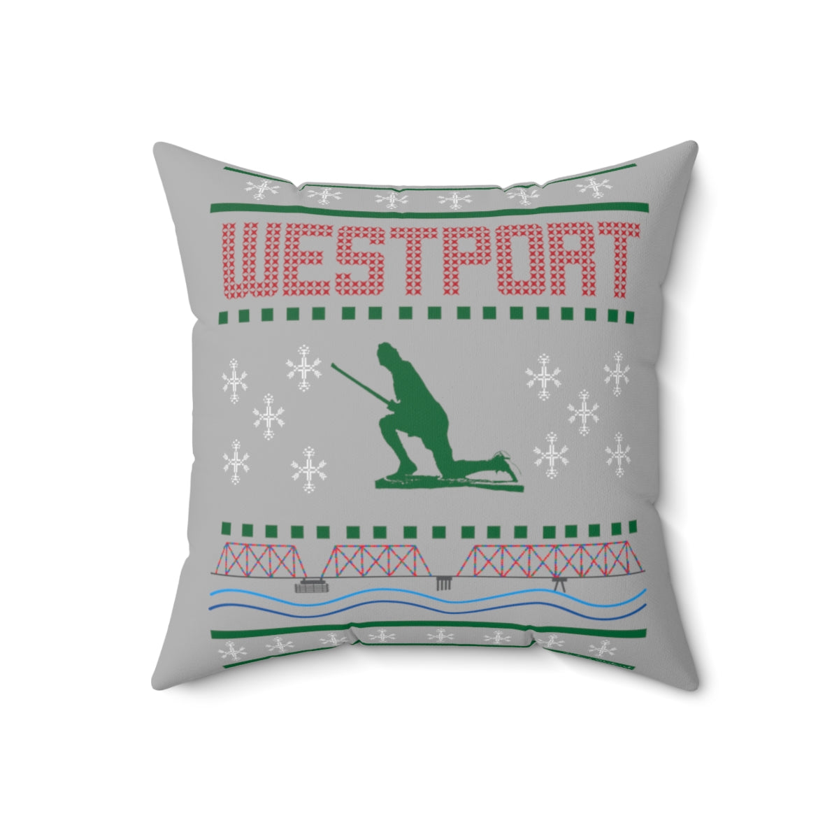 Westport Ugly Holiday Sweater Red / Green Spun Polyester Square Pillow