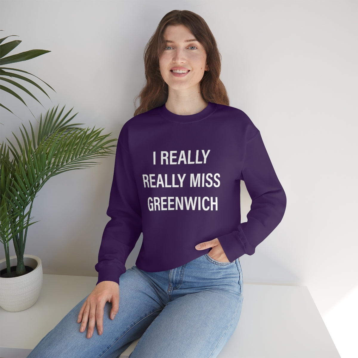 I Really Really Miss Greenwich Unisex Heavy Blend™ Crewneck Sweatshirt- White Print