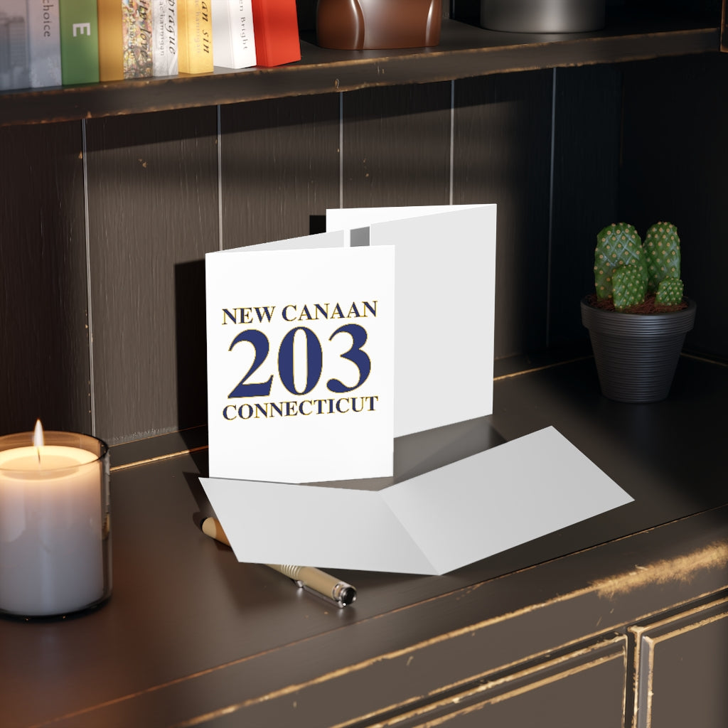 New Canaan 203 Connecticut Greeting Cards  The 203 New Canaan Collection. Show off New Canaan and Connecticut at the same time. Colors were inspired by the Connecticut state flag.   Proceeds help build Finding New Canaan and Finding Connecticut's brand. 