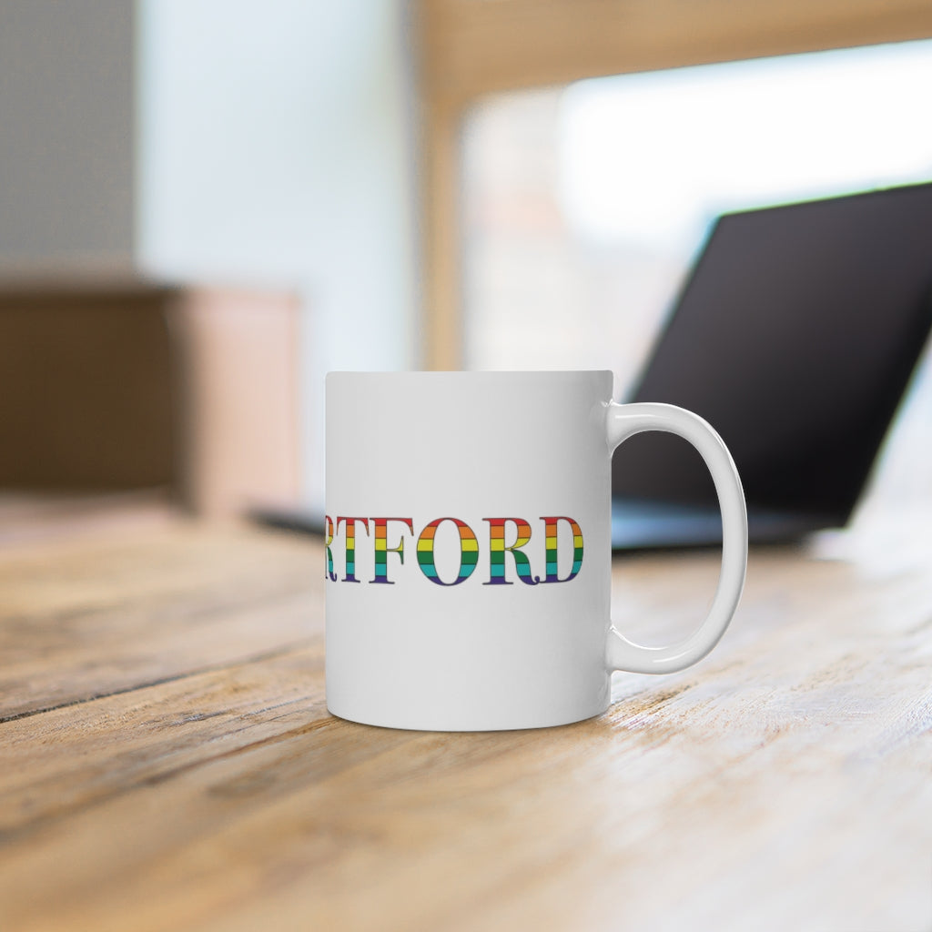 West Hartford Rainbow mug.  West Hartford Connecticut tee shirts, hoodies sweatshirts, mugs, other apparel, home gifts, and souvenirs.  10% of the Proceeds of this collection will be donated to a Connecticut LGBTQ organization. Free USA shipping. 