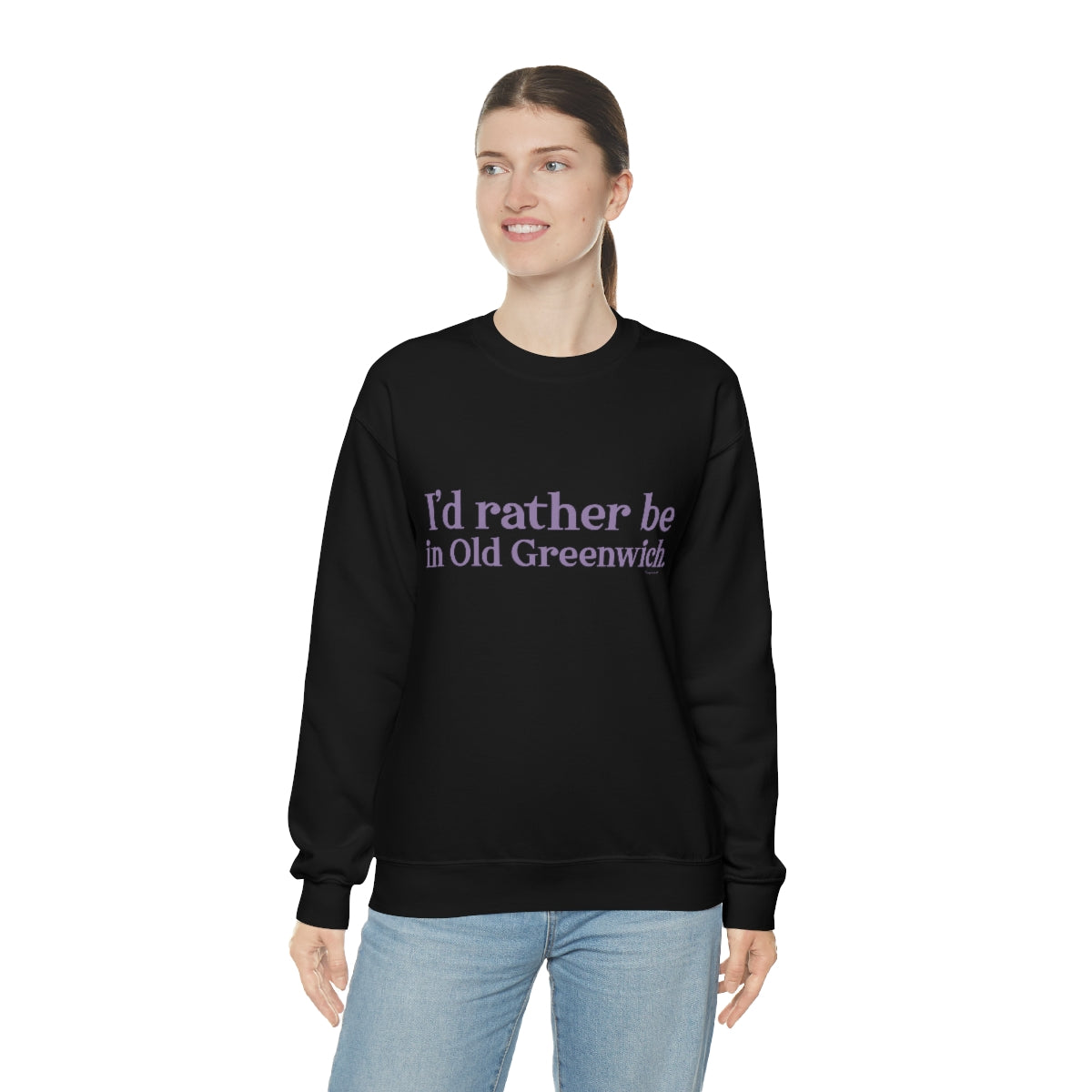 I'd rather be in Old Greenwich. Unisex Heavy Blend™ Crewneck Sweatshirt - Purple Print