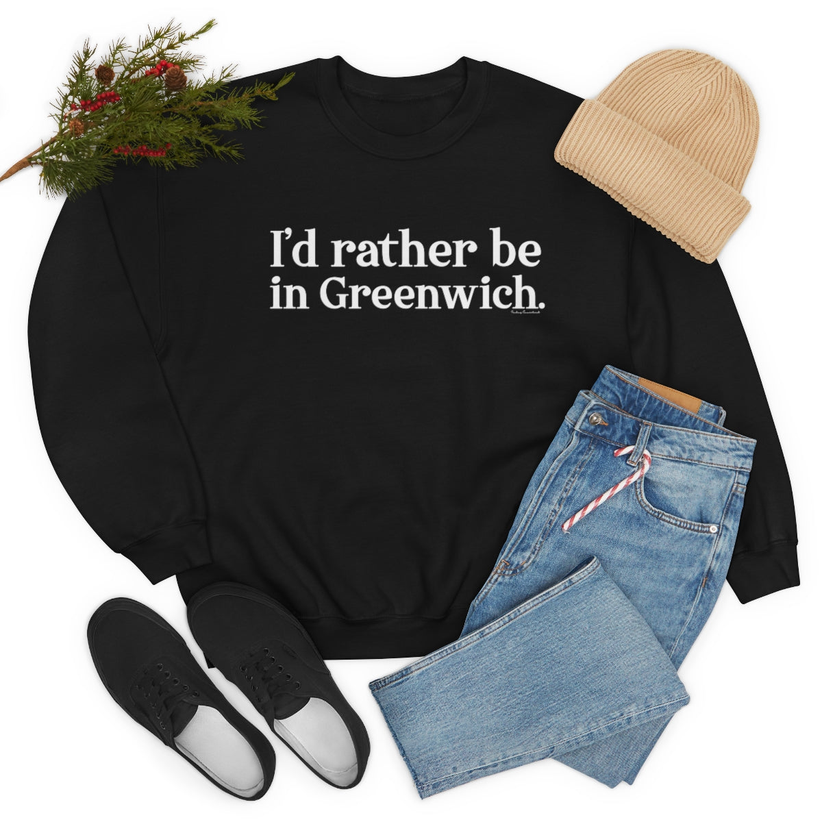 I'd rather be in Greenwich. Unisex Heavy Blend™ Crewneck Sweatshirt - White Print