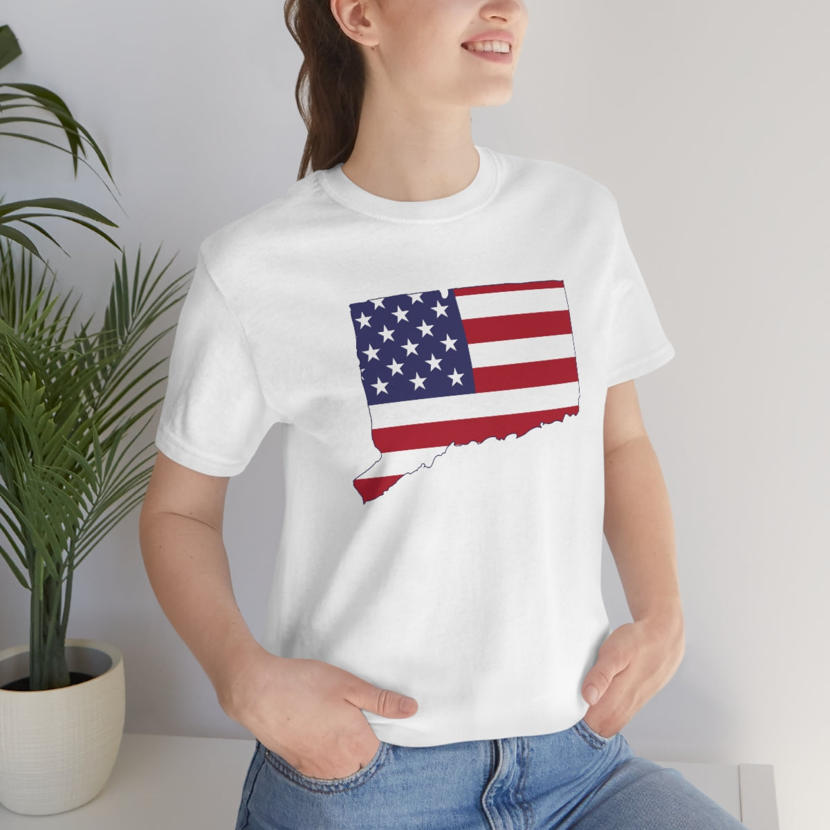 Connecticut American Flag Unisex Jersey Short Sleeve Tee