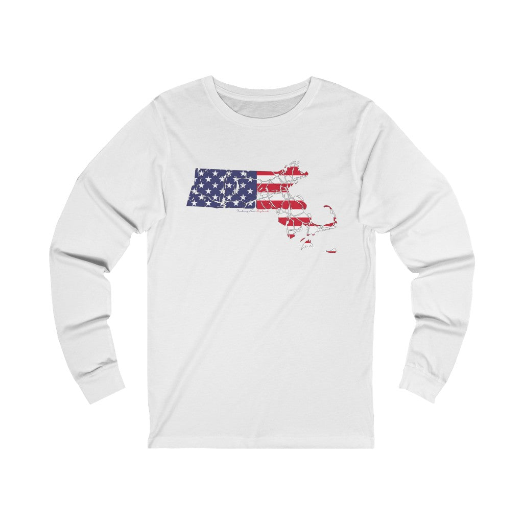 Massachusetts  American Flag collection has tee shirts, mugs, reusable bags, and other apparel and gifts. All proceeds goes to help build the Finding New England brand and get our website up and going. Free shipping on all products. 