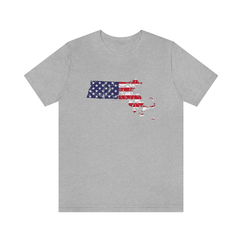 Massachusetts  American Flag collection has tee shirts, mugs, reusable bags, and other apparel and gifts. All proceeds goes to help build the Finding New England brand and get our website up and going. Free shipping on all products. 