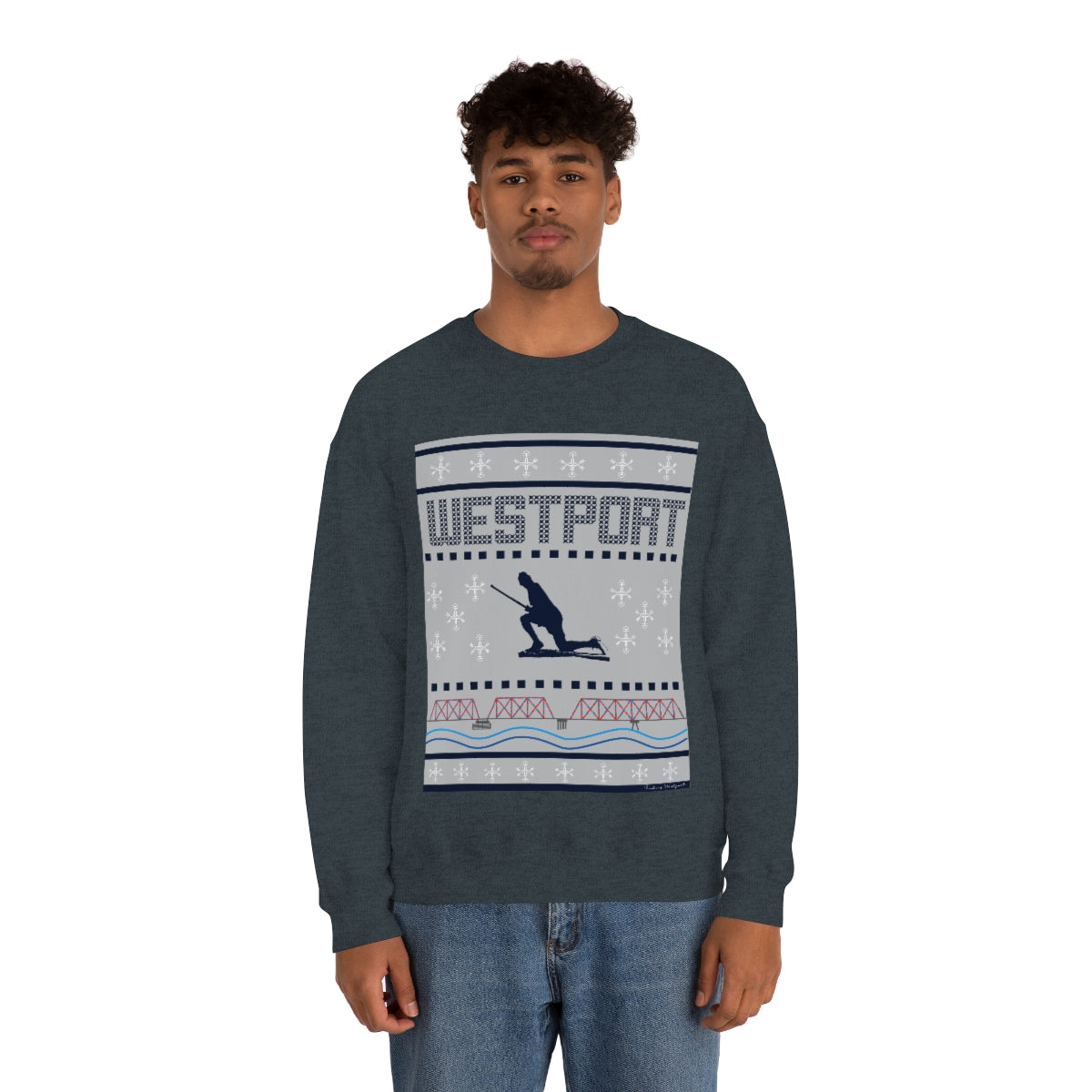 Westport Ugly Holiday Blue / White  Unisex Heavy Blend™ Crewneck Sweatshirt