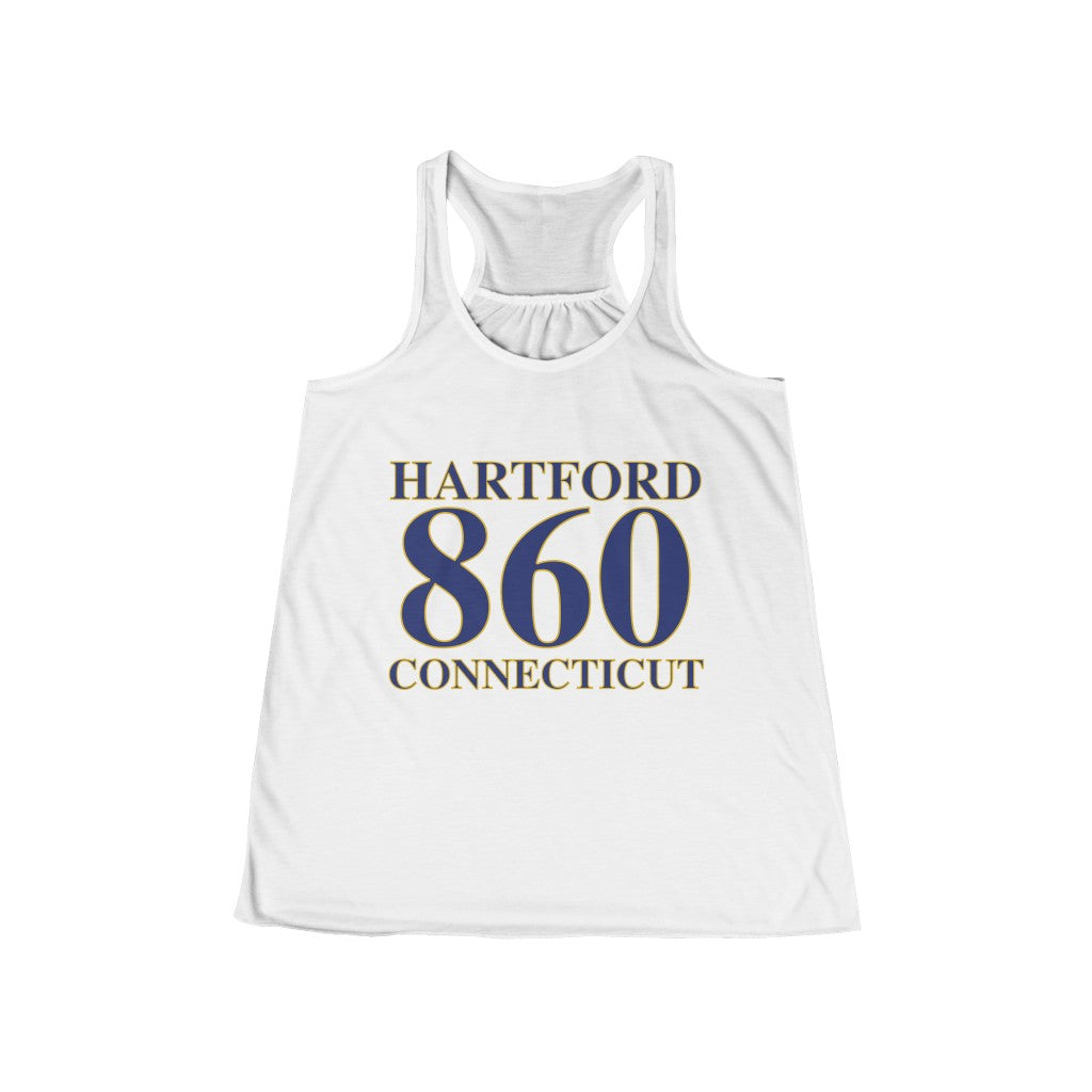 Hartford 860 Connecticut Women's Flowy Racerback Tank 860 Hartford Collection. Inspired by the Connecticut flag and the 860! Show off for your pride for Connecticut and Hartford!   Proceeds of this collection go to help build Finding Connecticut’s website and brand. • Free USA shipping   Click here to go to our home page 