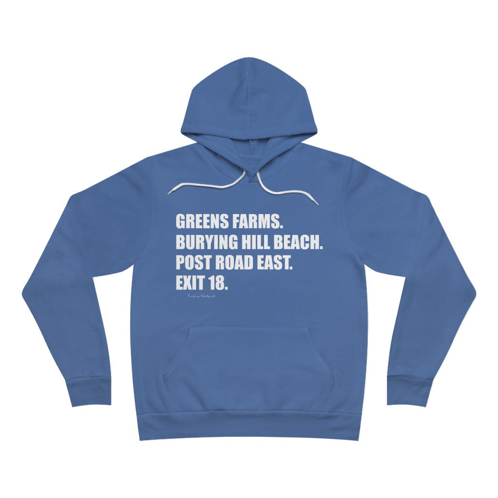  Greens Farms. Burying Hill Beach. Post Road East. Exit 18. Unisex Sponge Fleece Pullover Hoodie   How do you say Westport without saying Westport? Westport, Connecticut is filled with unique aspects. Each providing different elements that make up the town from historic to modern traditions.   Proceeds of this collection goes to help build Finding Westport and Finding Connecticut's  brands. 