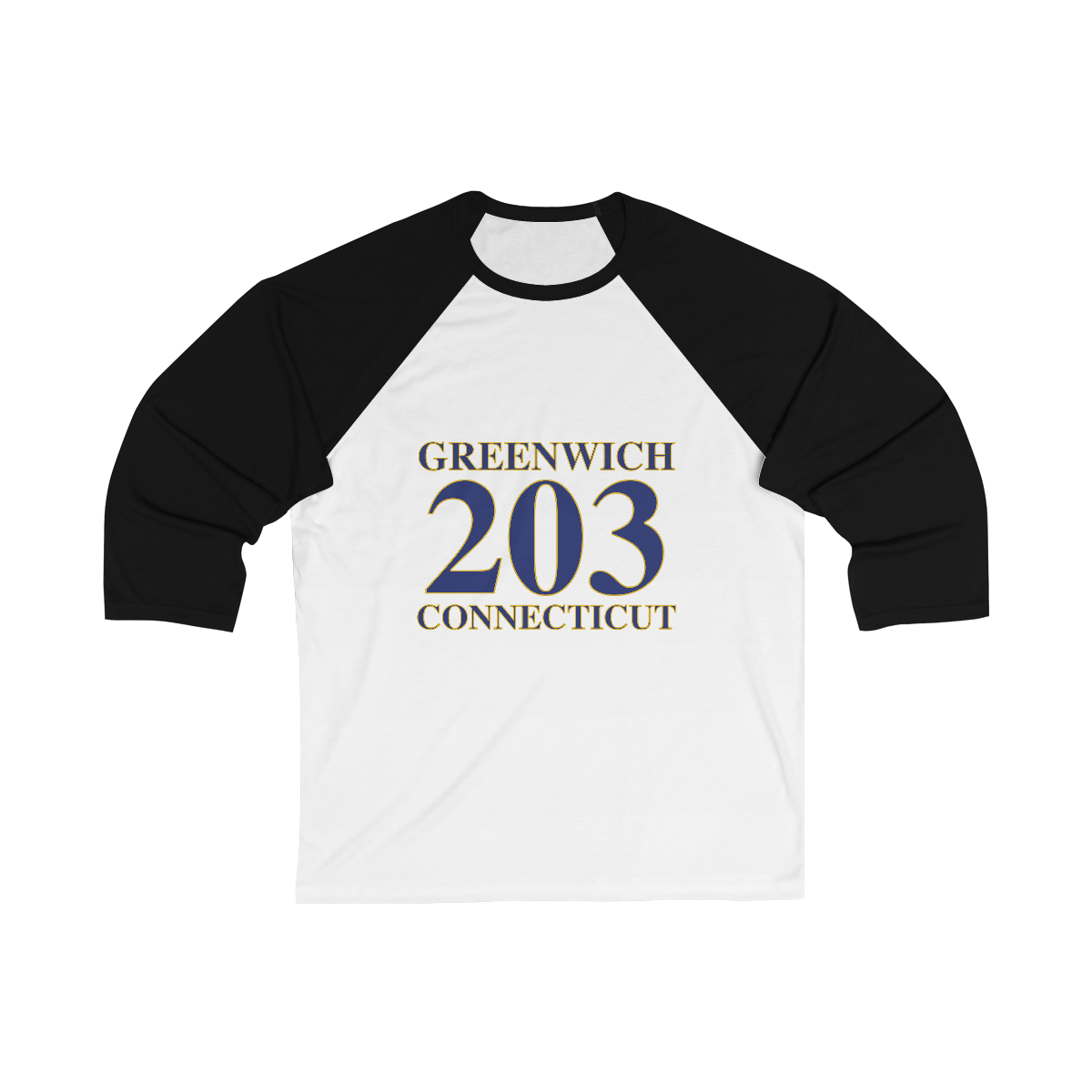 Greenwich 203 Connecticut Unisex 3\4 Sleeve Baseball Tee