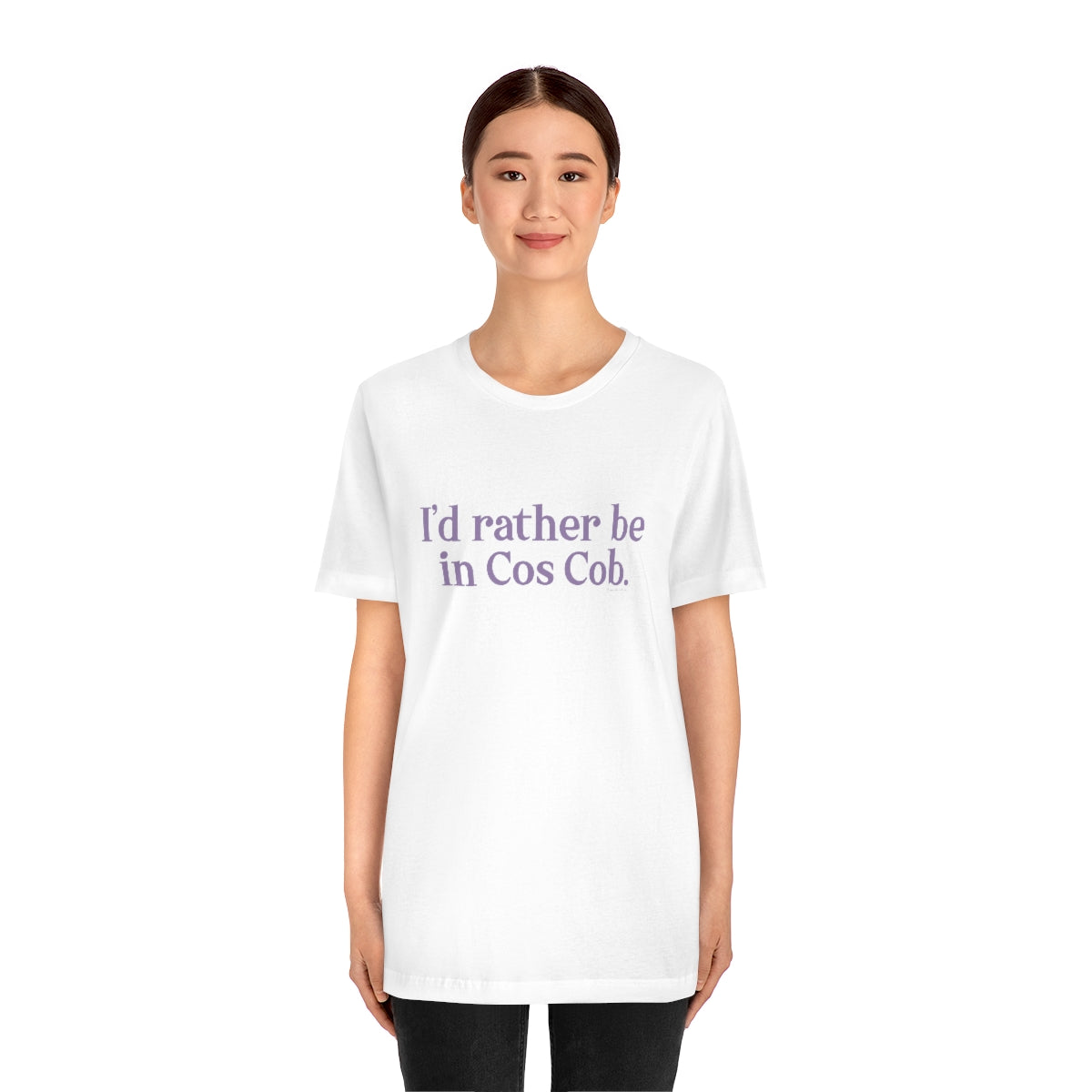 I'd rather be in Cos Cob. Unisex Jersey Short Sleeve Tee - Purple Print