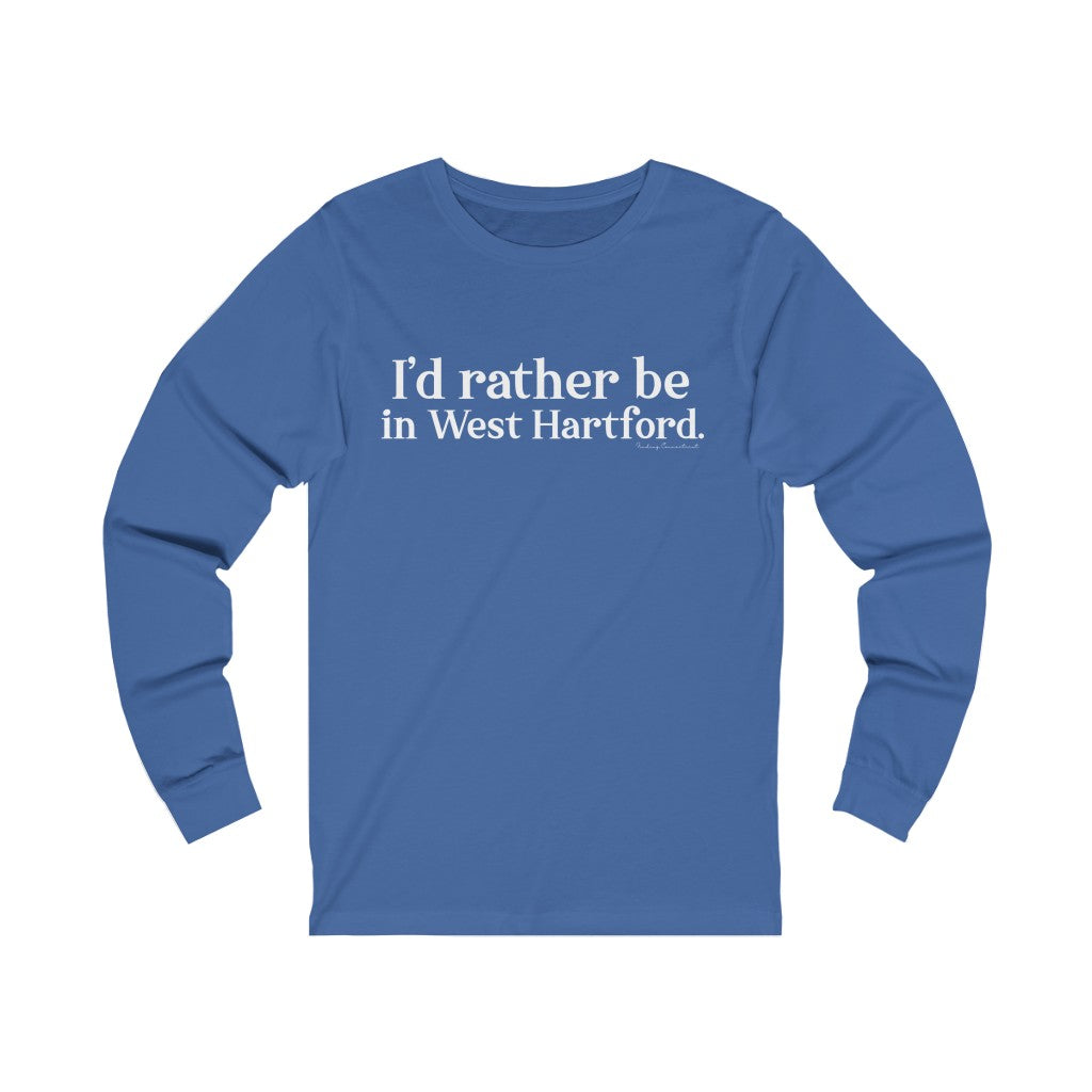 West Hartford Shirt. I’d rather be in West Hartford long sleeve tee shirt.   West Hartford Connecticut tee shirts, hoodies sweatshirts, mugs, and other apparel, home gifts, and souvenirs. Proceeds of this collection go to help Finding Connecticut’s brand. Free USA shipping. 