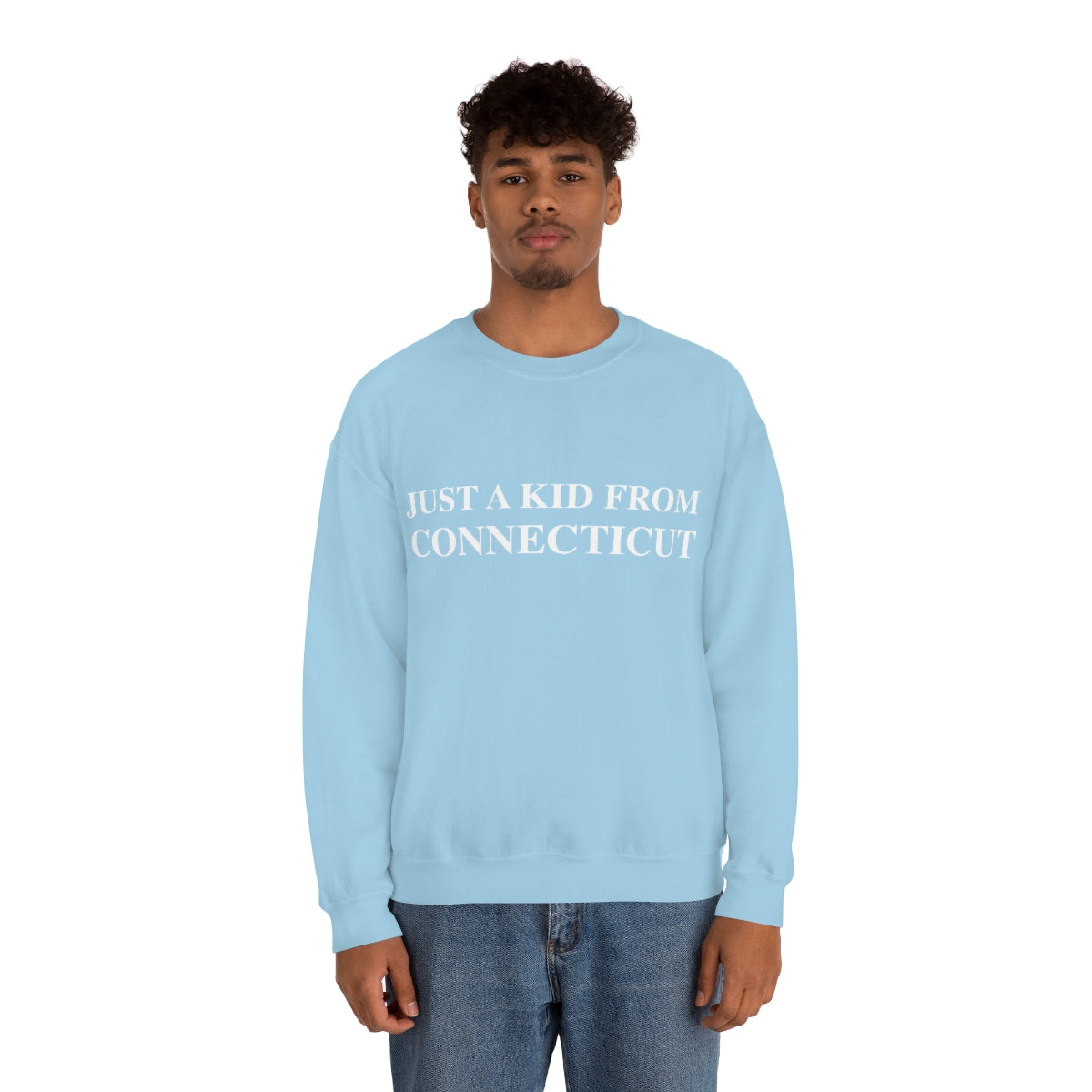 Just a Kid from Connecticut Unisex Heavy Blend™ Crewneck Sweatshirt - White Font