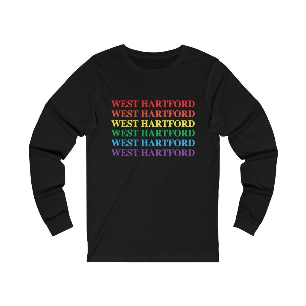 West Hartford Pride long sleeve tee.  West Hartford Connecticut tee shirts, hoodies sweatshirts, mugs, other apparel, home gifts, and souvenirs.  10% of the Proceeds of this collection will be donated to a Connecticut LGBTQ organization. Free USA shipping. 