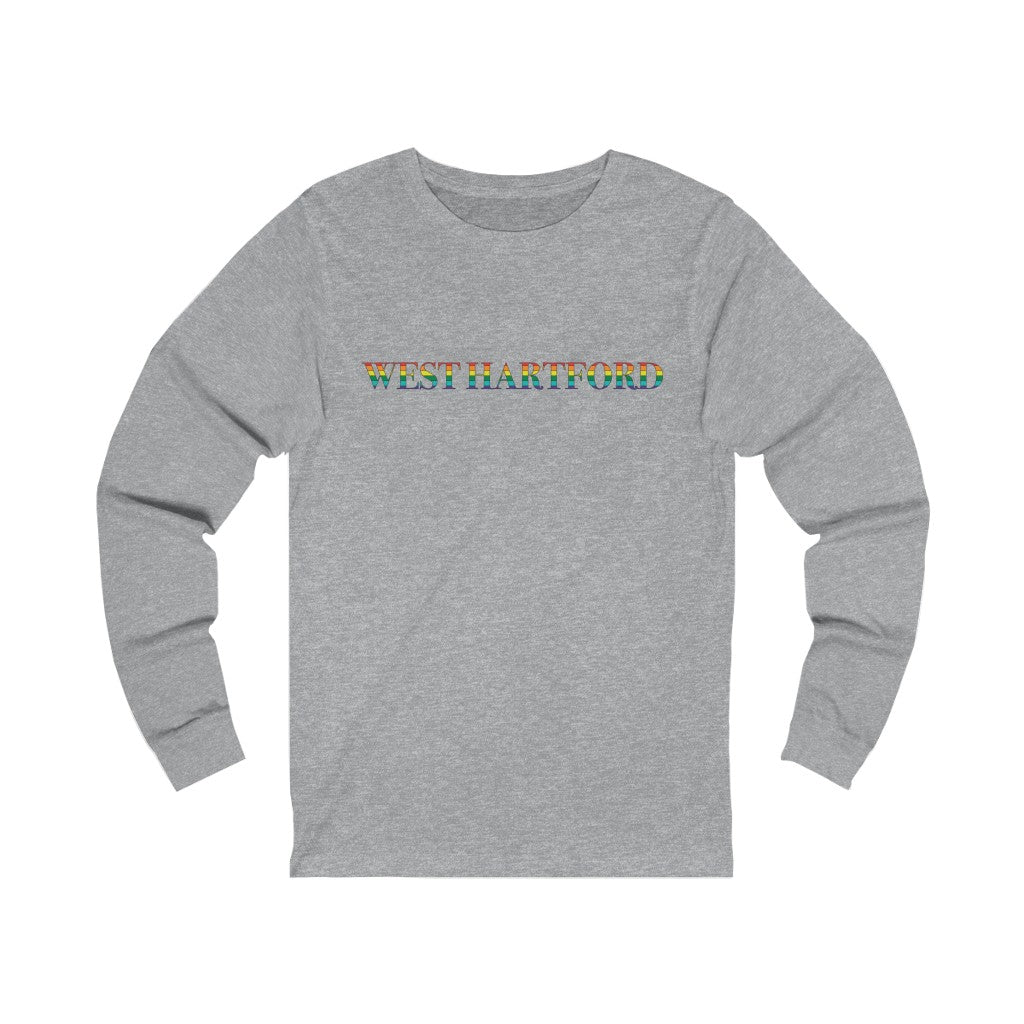 West Hartford Rainbow long sleeve tee.  West Hartford Connecticut tee shirts, hoodies sweatshirts, mugs, other apparel, home gifts, and souvenirs.  10% of the Proceeds of this collection will be donated to a Connecticut LGBTQ organization. Free USA shipping. 