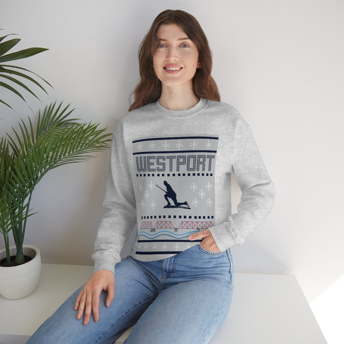 Westport Ugly Holiday Blue / White  Unisex Heavy Blend™ Crewneck Sweatshirt