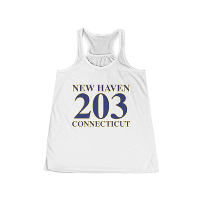 New Haven 203  Connecticut Women's Flowy Racerback Tank New Haven 203 Collection. Inspired by the Connecticut flag and the 203! Show off for your pride for Connecticut and Hartford!   Proceeds of this collection go to help build Finding Connecticut’s website and brand. • Free USA shipping   Click here to go to our home page 