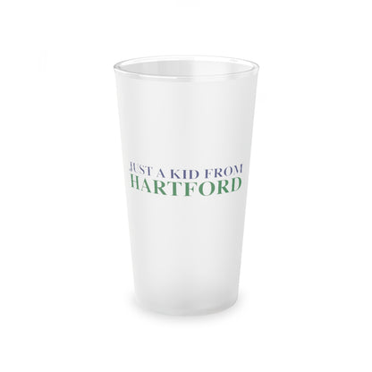 Just a kid from Hartford Frosted Pint Glass, 16oz  Did you grow up in Hartford, Connecticut? Or know of someone who did? This collection is for someone who has those special Hartford memories.  Proceeds help grow Finding Connecticut's website and brand.   Click here to go back to our home page. 