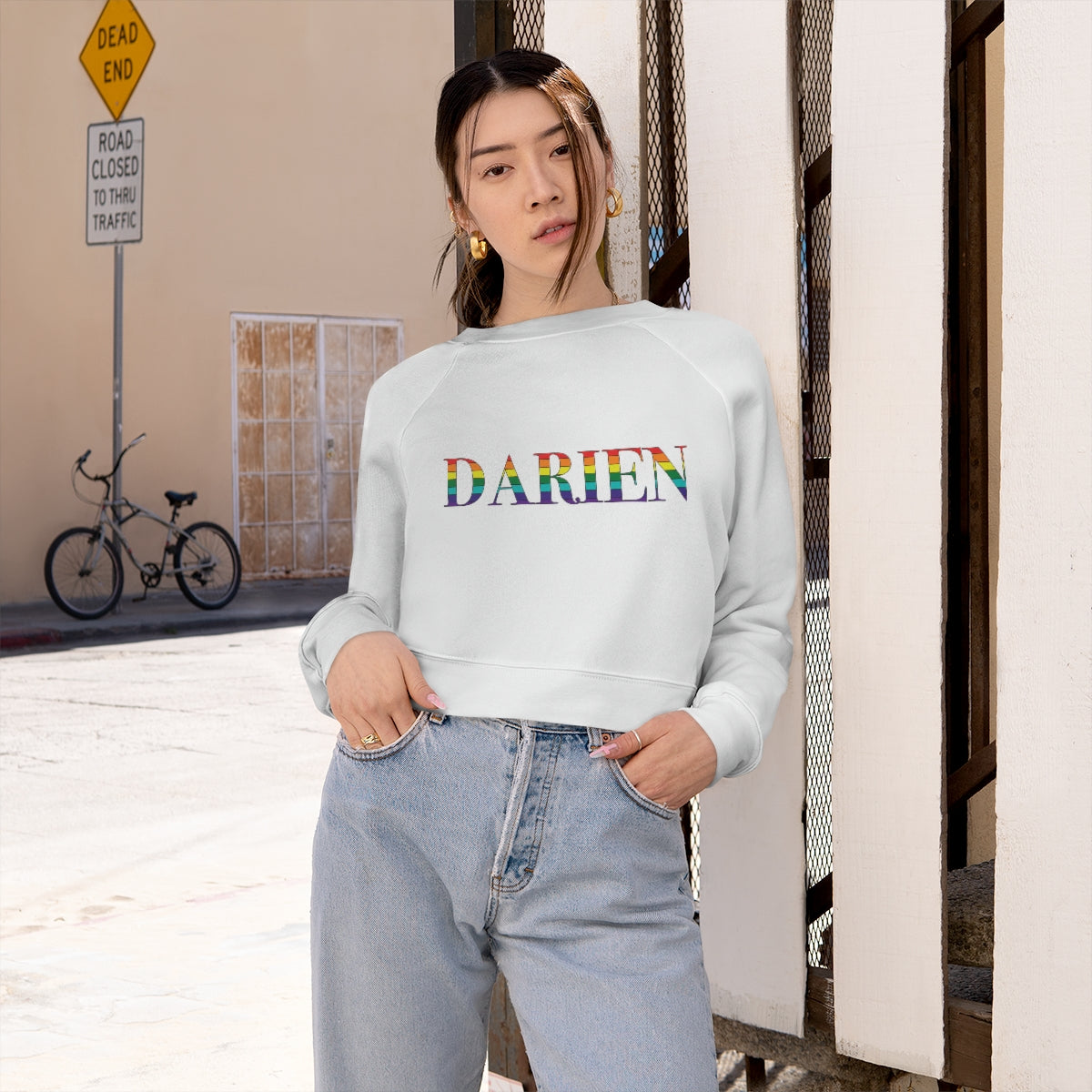 darien connecticut rainbow pride cropped sweatshirt