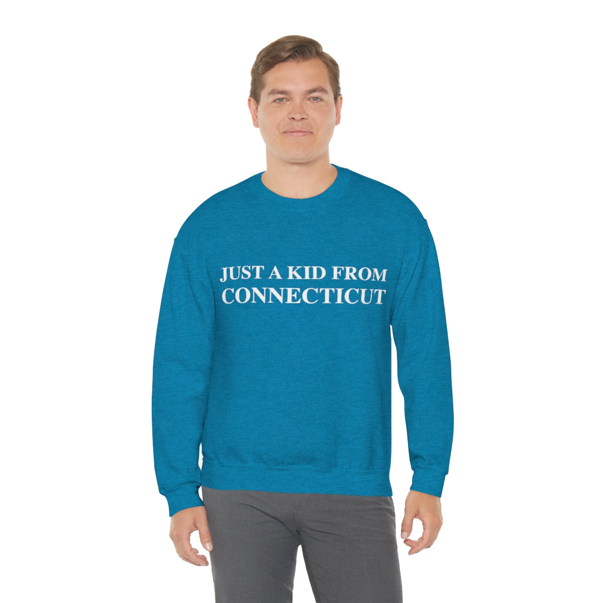 Just a Kid from Connecticut Unisex Heavy Blend™ Crewneck Sweatshirt - White Font