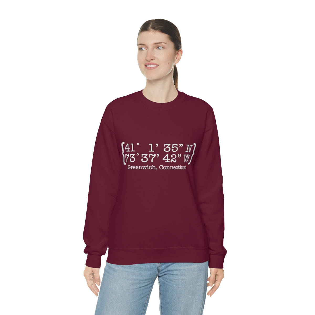 Greenwich Coordinates Unisex Heavy Blend™ Crewneck Sweatshirt - White Print