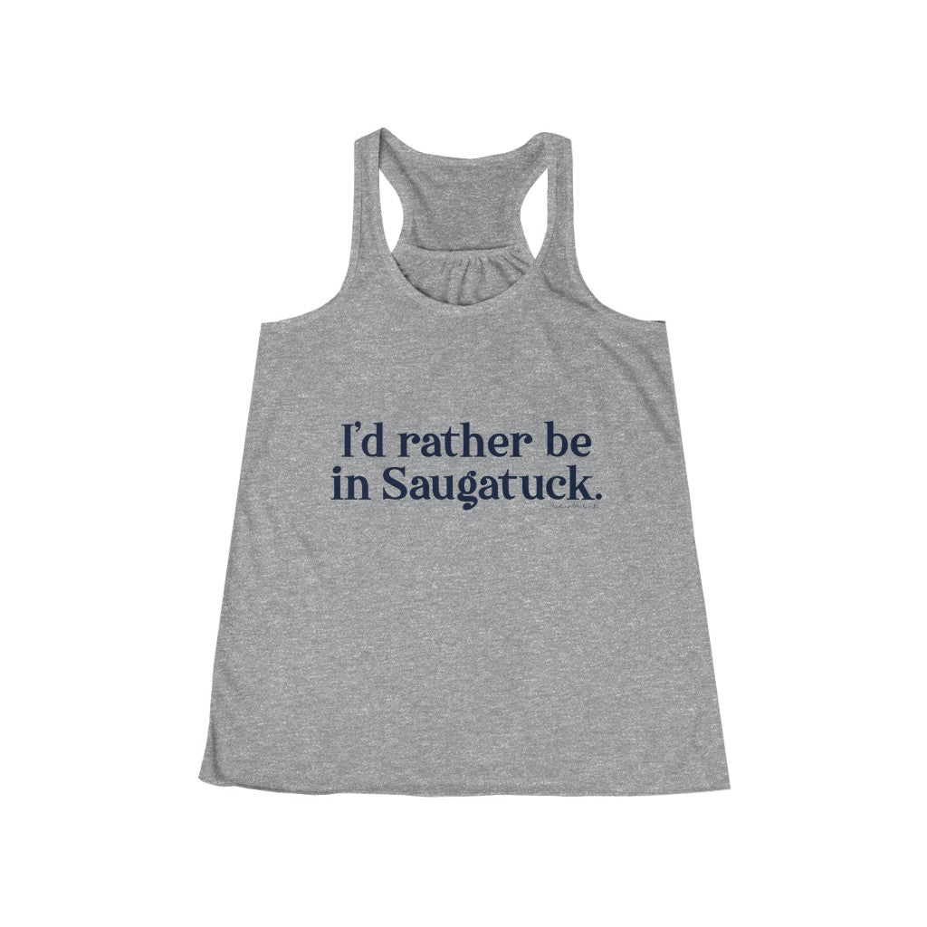 I'd rather be in Saugatuck. Women's Flowy Racerback Tank