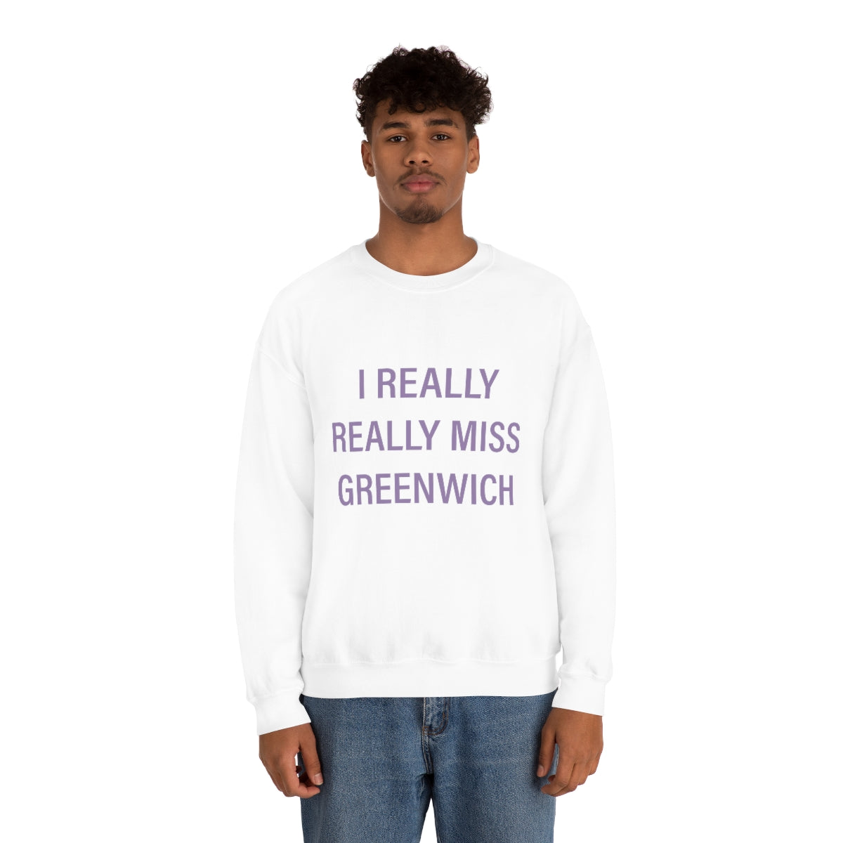 I Really Really Miss Greenwich Unisex Heavy Blend™ Crewneck Sweatshirt - Purple Print