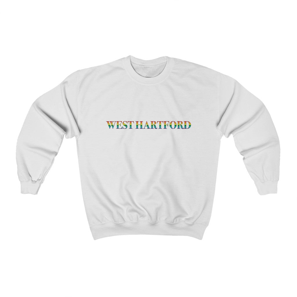 West Hartford Rainbow sweatshirt.  West Hartford Connecticut tee shirts, hoodies sweatshirts, mugs, other apparel, home gifts, and souvenirs.  10% of the Proceeds of this collection will be donated to a Connecticut LGBTQ organization. Free USA shipping. 