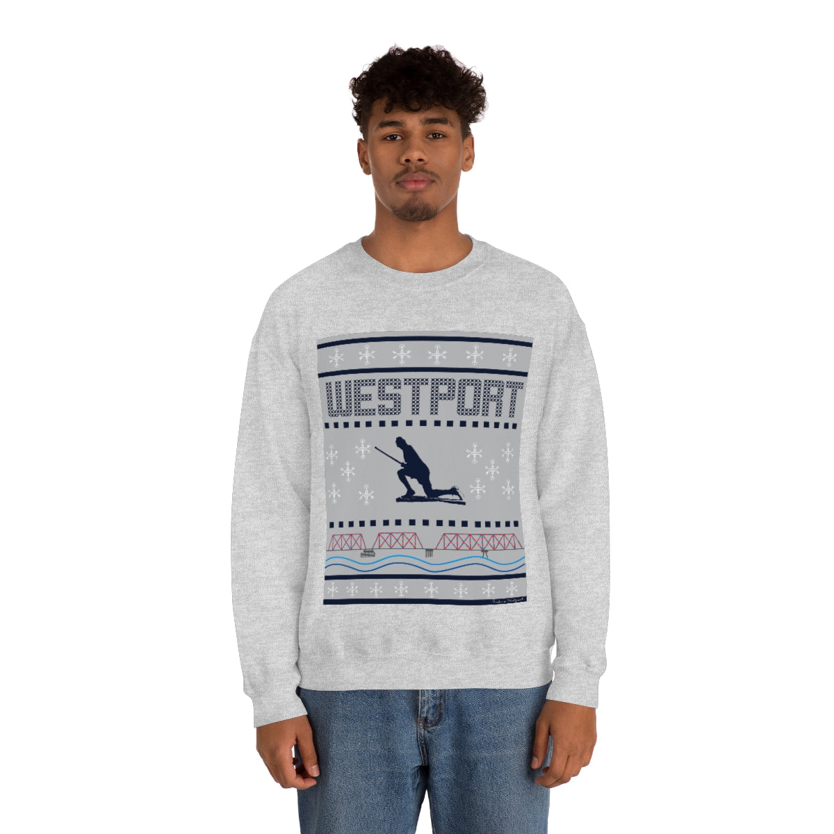 Westport Ugly Holiday Blue / White  Unisex Heavy Blend™ Crewneck Sweatshirt