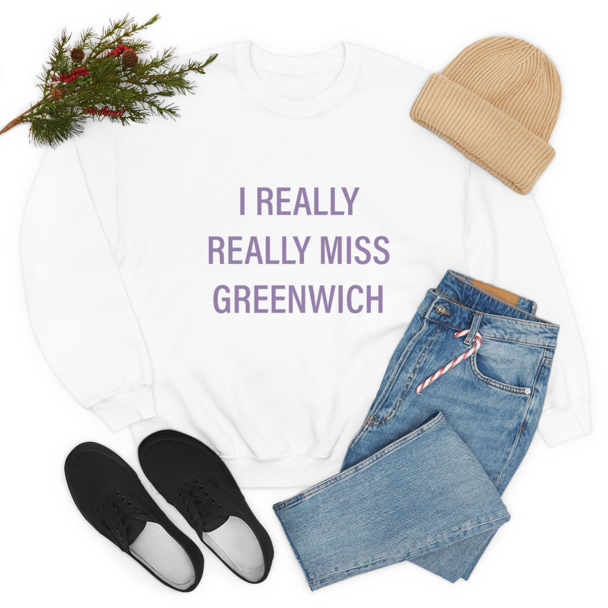 I Really Really Miss Greenwich Unisex Heavy Blend™ Crewneck Sweatshirt - Purple Print