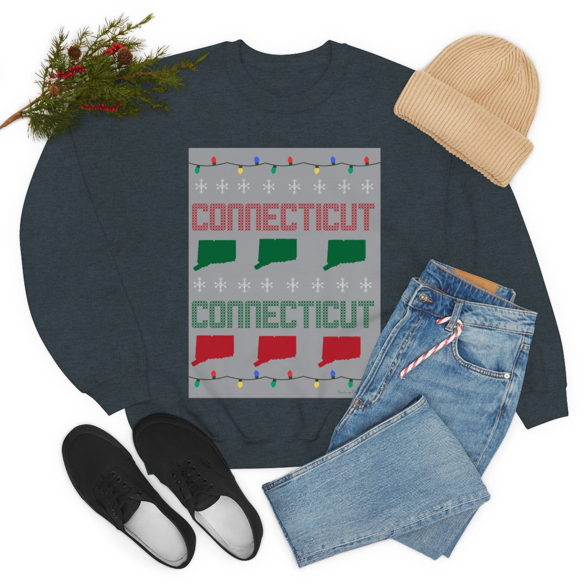 Connecticut Ugly Holiday Unisex Heavy Blend™ Crewneck Sweatshirt