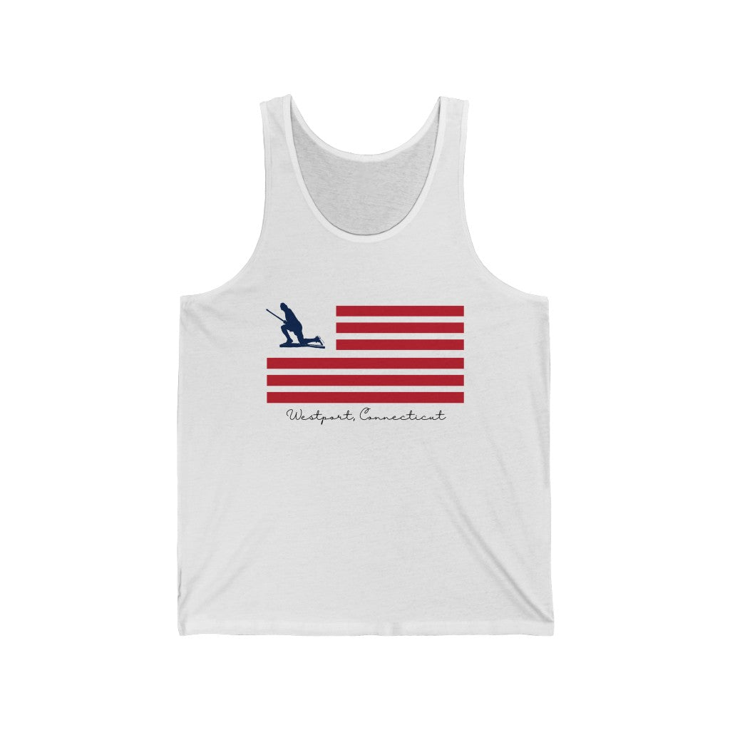 Westport Connecticut tank top shirt.  Minuteman Flag Unisex Jersey Tank