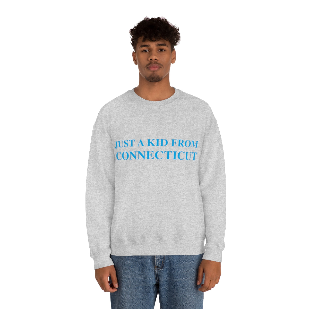 Just a Kid From Connecticut Unisex Heavy Blend™ Crewneck Sweatshirt - Blue Font