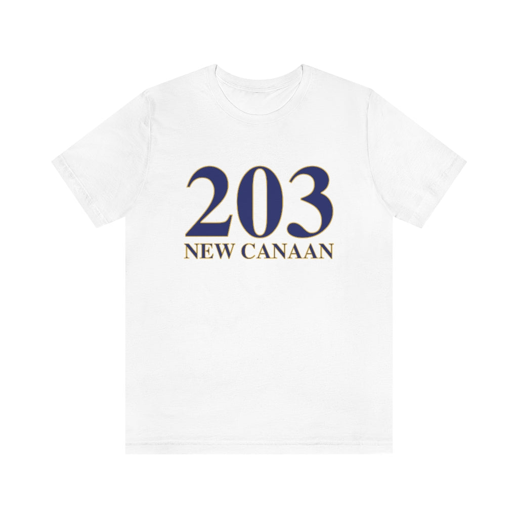 203 New Canaan Unisex Jersey Short Sleeve Tee  The 203 New Canaan Collection. Show off New Canaan and Connecticut at the same time. Colors were inspired by the Connecticut state flag.   Proceeds help build Finding New Canaan and Finding Connecticut's brand. 