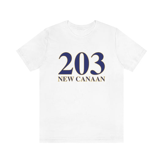 203 New Canaan Unisex Jersey Short Sleeve Tee  The 203 New Canaan Collection. Show off New Canaan and Connecticut at the same time. Colors were inspired by the Connecticut state flag.   Proceeds help build Finding New Canaan and Finding Connecticut's brand. 