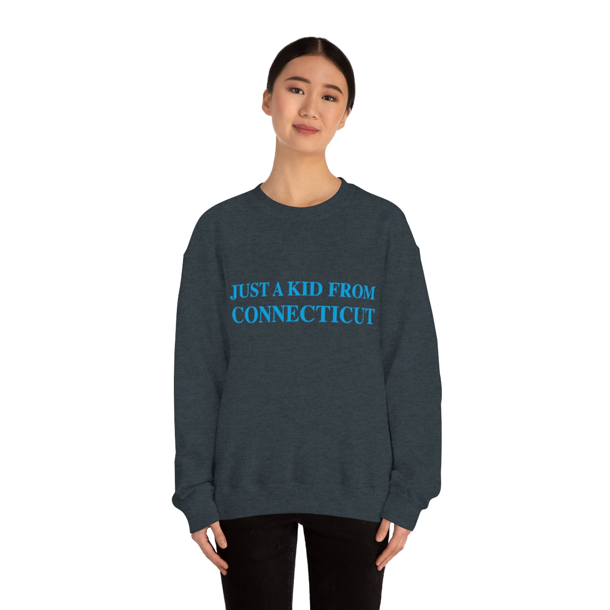 Just a Kid From Connecticut Unisex Heavy Blend™ Crewneck Sweatshirt - Blue Font