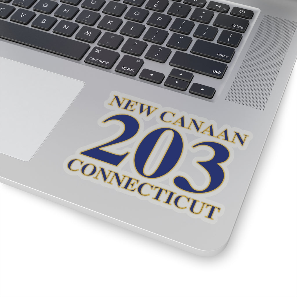 New Canaan 203 Connecticut Kiss-Cut Stickers  The 203 New Canaan Collection. Show off New Canaan and Connecticut at the same time. Colors were inspired by the Connecticut state flag.   Proceeds help build Finding New Canaan and Finding Connecticut's brand. 