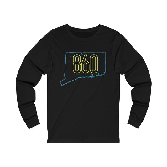 Connecticut shirt. New Britain, southington, willimantic,  Bristol, old say brook, Torrington, east hartford, Windsor, Farmington, Glastonbury, West Hartford, Windsor locks, new milford, putnumn, storrs  simsbury, deep river, vernon rockville, Wethersfield, newington,  mystic, East Hampton, niantic, lcolchester, coventry, Essex, haddam,  old Lyme

860 Connecticut Neon Yellow - 860 Connecticut unisex long sleeve shirt // finding connecticut   