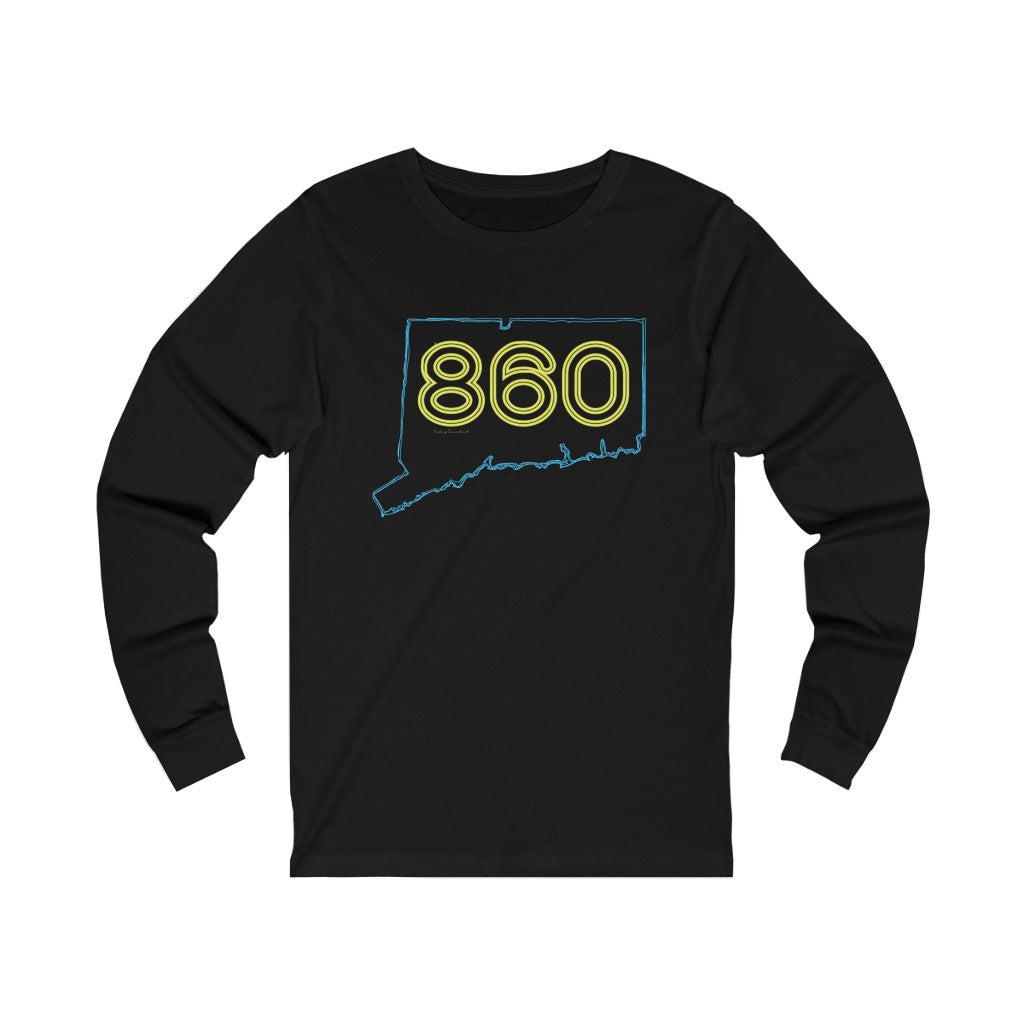 Connecticut shirt. New Britain, southington, willimantic,  Bristol, old say brook, Torrington, east hartford, Windsor, Farmington, Glastonbury, West Hartford, Windsor locks, new milford, putnumn, storrs  simsbury, deep river, vernon rockville, Wethersfield, newington,  mystic, East Hampton, niantic, lcolchester, coventry, Essex, haddam,  old Lyme,

860 Connecticut Neon yellow - 860 Connecticut unisex long sleeve shirt  - Finding Connecticut  