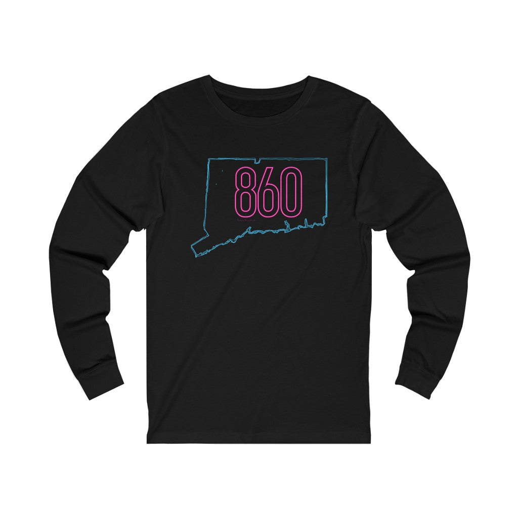 Connecticut shirt. New Britain, southington, willimantic,  Bristol, old say brook, Torrington, east hartford, Windsor, Farmington, Glastonbury, West Hartford, Windsor locks, new milford, putnumn, storrs  simsbury, deep river, vernon rockville, Wethersfield, newington,  mystic, East Hampton, niantic, lcolchester, coventry, Essex, haddam,  old Lyme

860 Neon Pink // 860 Conneticut long sleeve t shirt // finding connecticut 