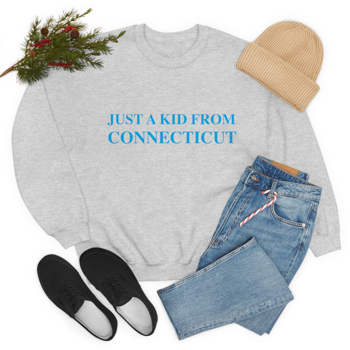 Just a Kid From Connecticut Unisex Heavy Blend™ Crewneck Sweatshirt - Blue Font