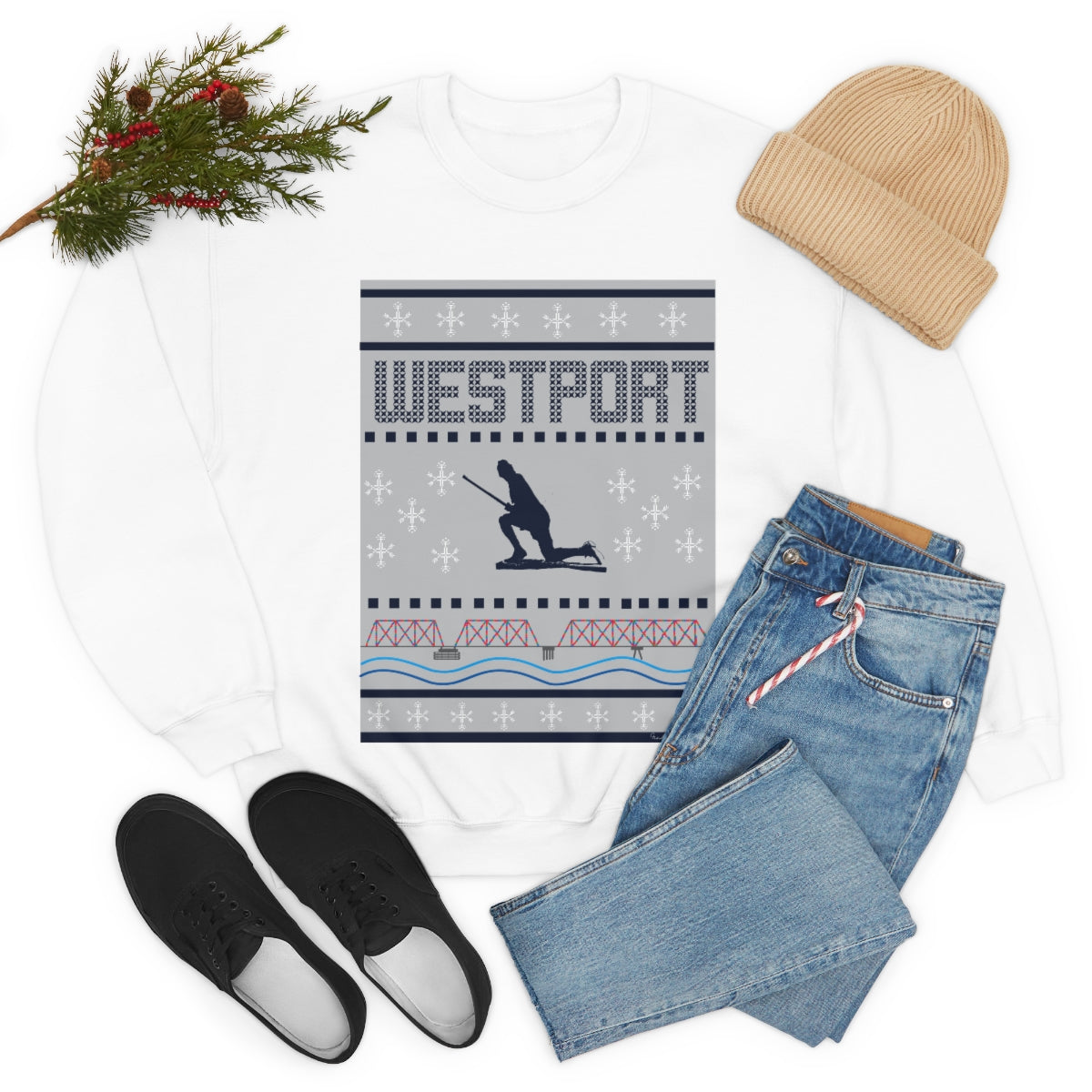 Westport Ugly Holiday Blue / White  Unisex Heavy Blend™ Crewneck Sweatshirt