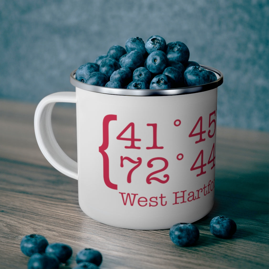 West Hartford Coordinates camping mug.  West Hartford Connecticut tee shirts, hoodies sweatshirts, mugs, other apparel, home gifts, and souvenirs. Proceeds of this collection go to help Finding Connecticut’s brand. Free USA shipping. 